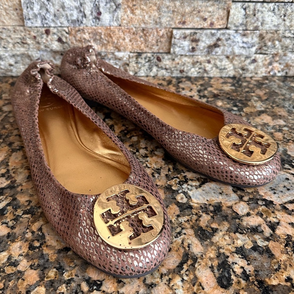 Tory Burch Gold snakeskin ballet flat